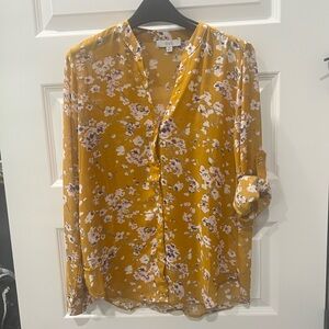 Ovi Gold floral button up blouse size M